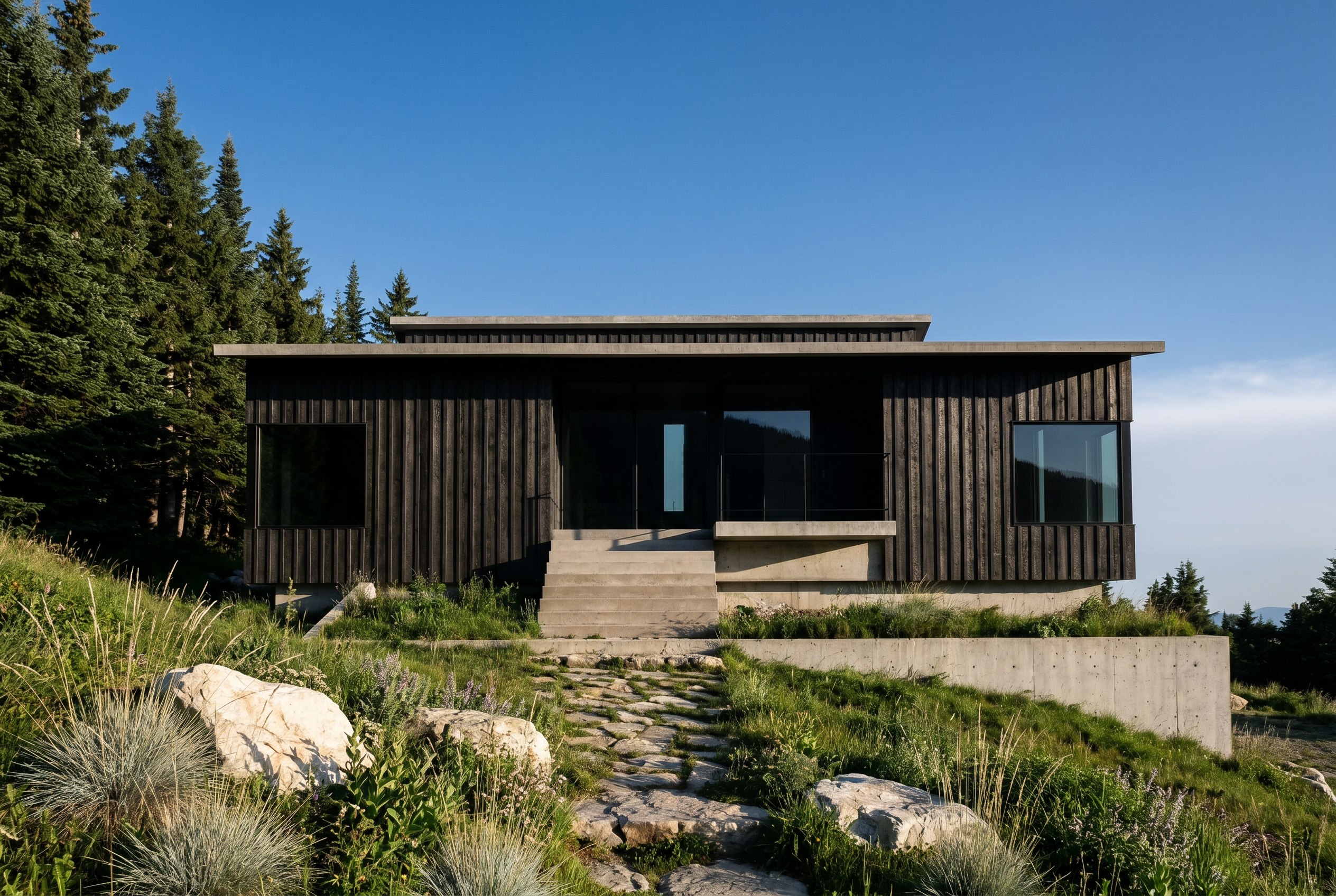 The house from the lower slope, late light
