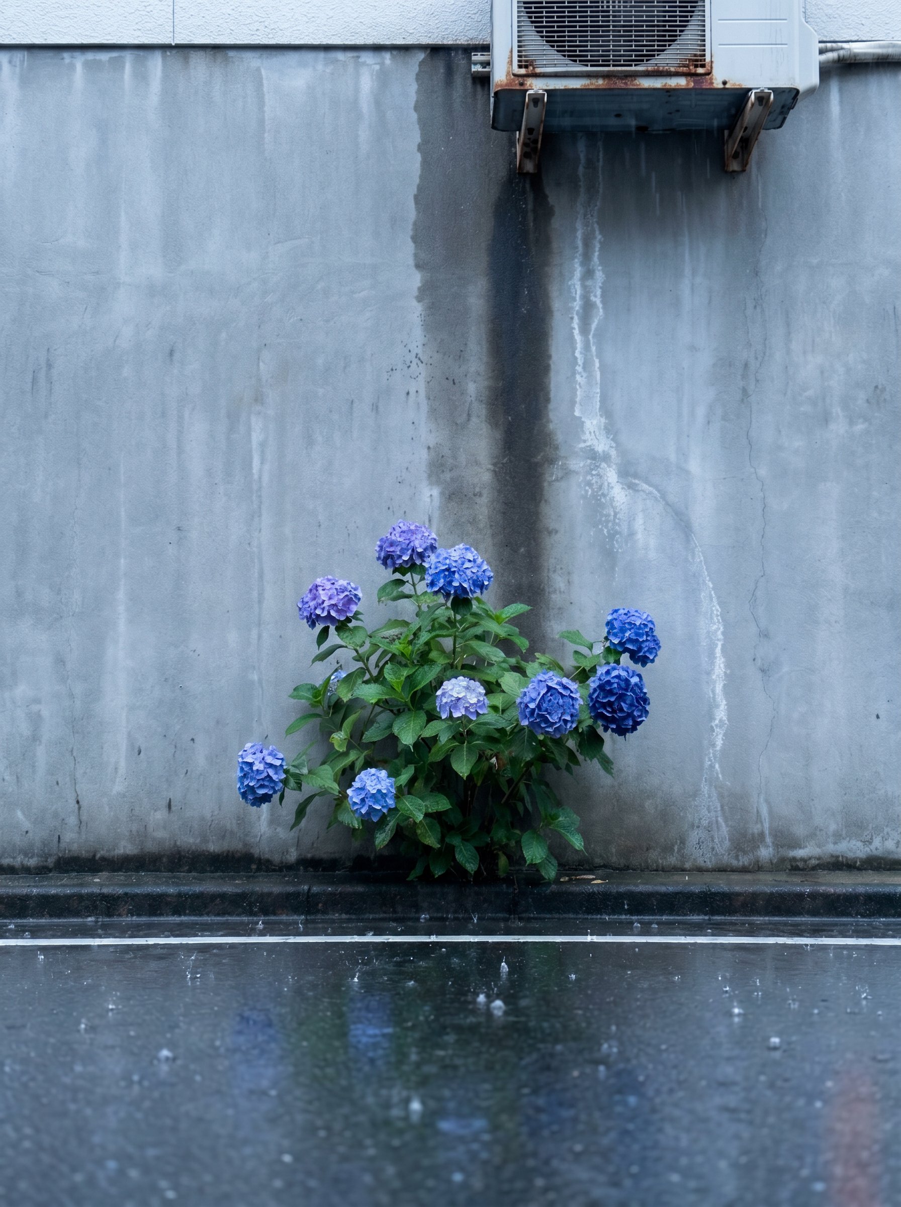 Hydrangea at a concrete wall, Daita